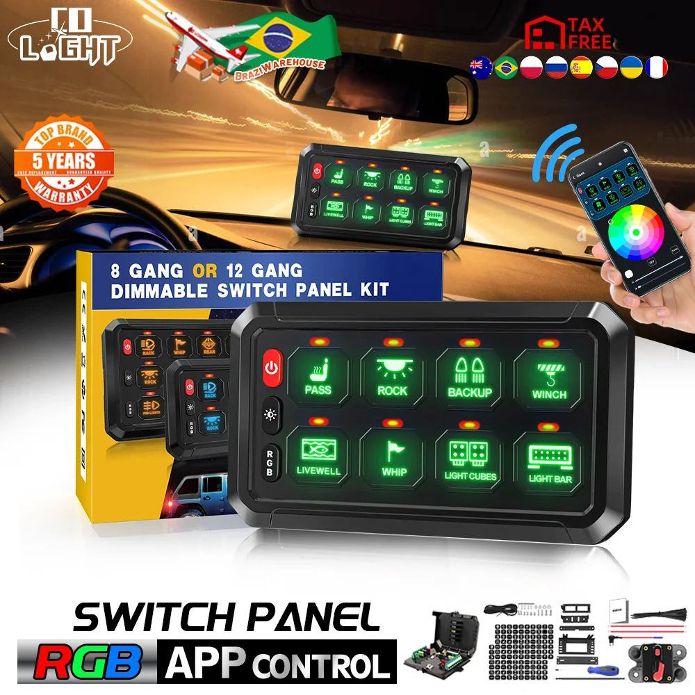 

COLIGHT 8 Gang Switch Panel Universal Circuit Control Relay System Automatic Dimmable LED On-Off Switch Pod Touch Control Panel