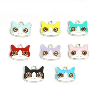10Pcs lot Enamel Colorful Cartoon Animal Cat Charms for DIY Jewelry Making Pendant Necklace Keychain Earrings