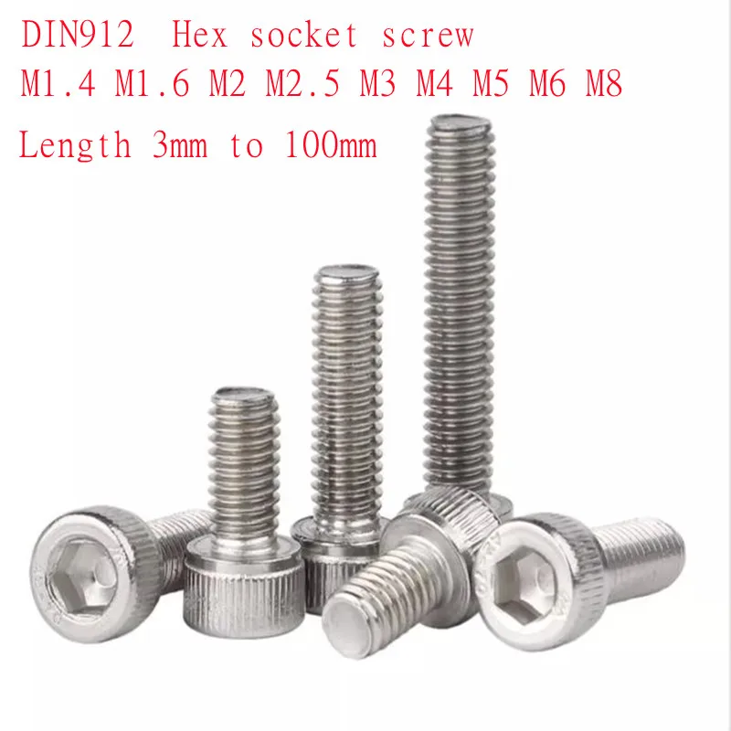 Hex Socket Screw Hexagon Socket Screw Hexagon Socket Head Screw Stainless Steel Screw 5-50pcs DIN912 304ss allen head screw M1.4 M1.6 m2 m2.5 m3 m4 m5 m6 m8 Stainless Steel 304 Hexagon Hex Socket Head Cap Screw A1