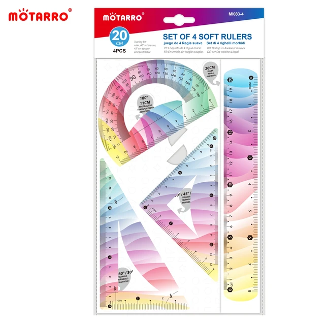 4 Pcs/set Ruler Set Soft Plastic Colorful Rainbow Rulers Shatterproof  Bendable Flexible Ruler for School & Office Supplies - AliExpress