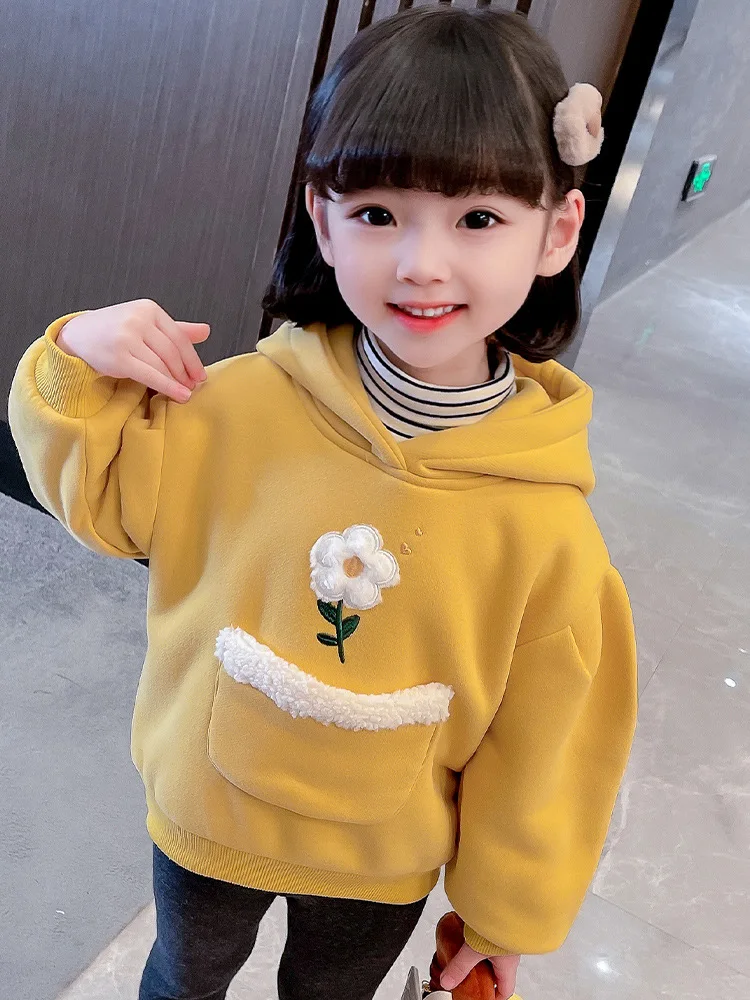 

Girls' Fleece-Lined Sweater Autumn and Winter 2023 New Western Style Children's Coat Baby Winter Thick Winter Clothes Hooded Coa