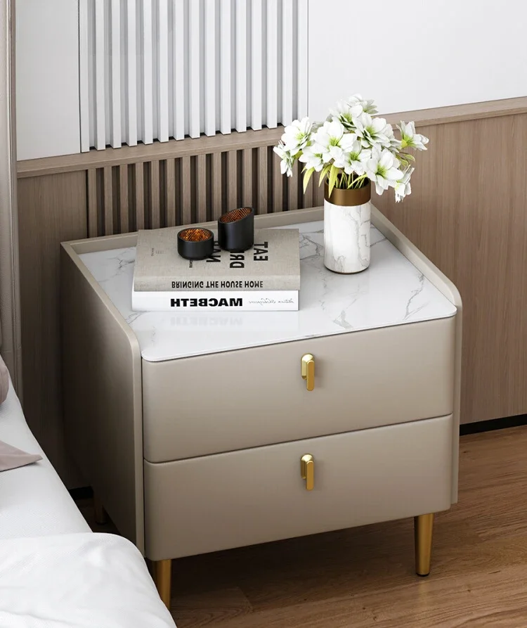 Solid wood Italian bedside table Light luxury rock slab locker Modern simple three-pump storage cabinet Bedroom bedside cabinet