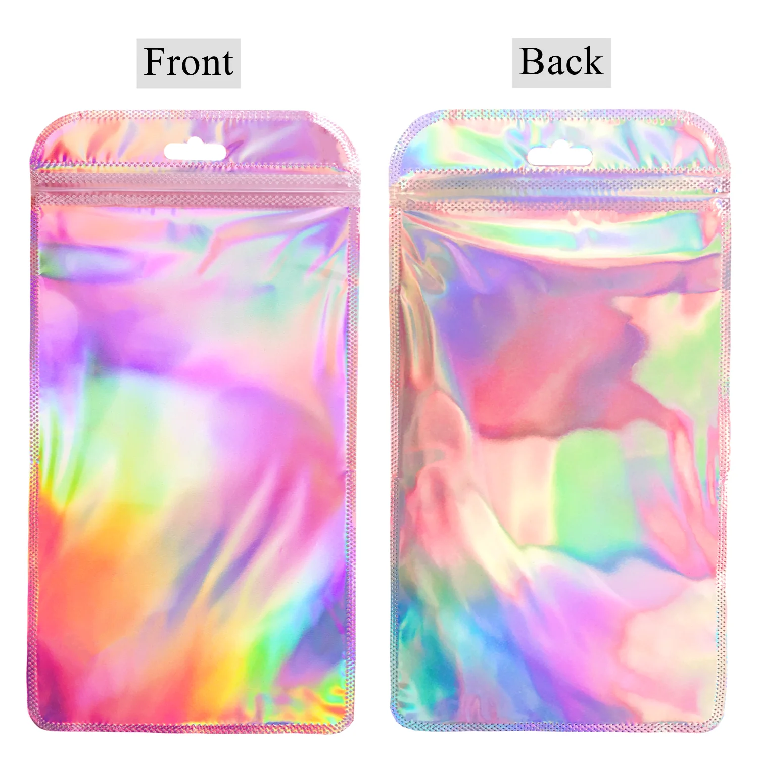 Large Resealable Holographic Pink Bags Mylar Foil Smell Proof Bags With Zipper Sample Cosmetic Sunglasses Plastic Packaging Bag