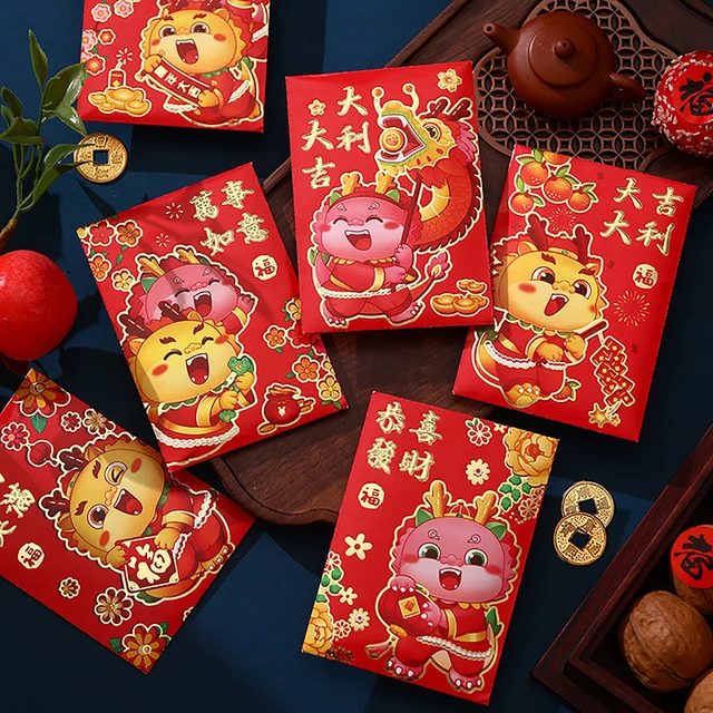 6Pcs Chinese New Year Lucky Red Envelope 2024 Dragon Year Kids Gift Bag  Money Pocket Envelope Zodiac Dragon Red Packet - AliExpress