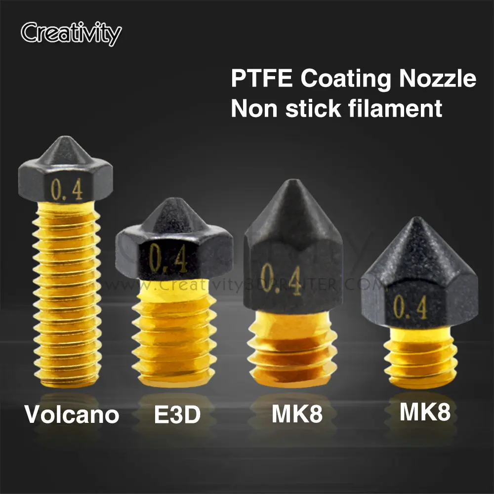 1/2/5PCS MK8/E3DV6/Volcano Brass PTFE Nozzle Coating Non Stick Filament 0.2/0.3/0.4/0.6/0.8/1.0mm For 3D Printer Ender 3 CR 10