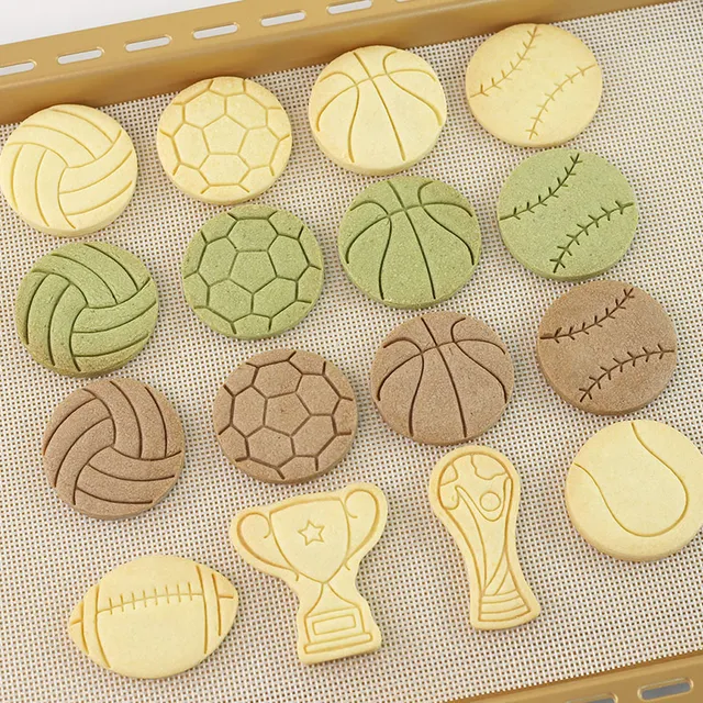 8Pcs Sport Ball and Trophy Shape Cookie Stamps with Plunger Cutters Set Football Volleyball Soccer Basketball Biscuit Cutter 6