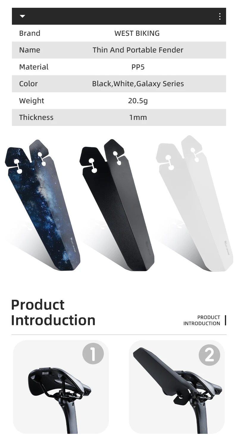 Description Picture 4 of itemWEST BIKING Ultralight Bicycle Fender Quick Removal MTB Road Bike Fender Rear Tire Universal Saddle Mudguard Cycling Accessories
