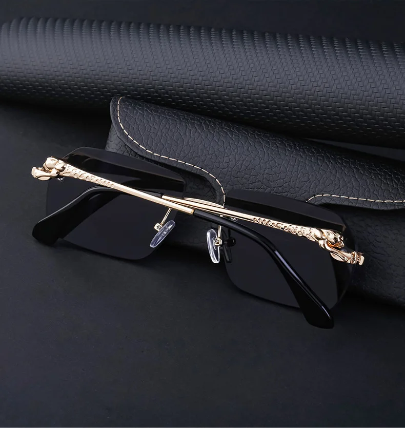 Retro Sonnenbrille Für Herren Quadratisch Randlos Leopard_voghion.com