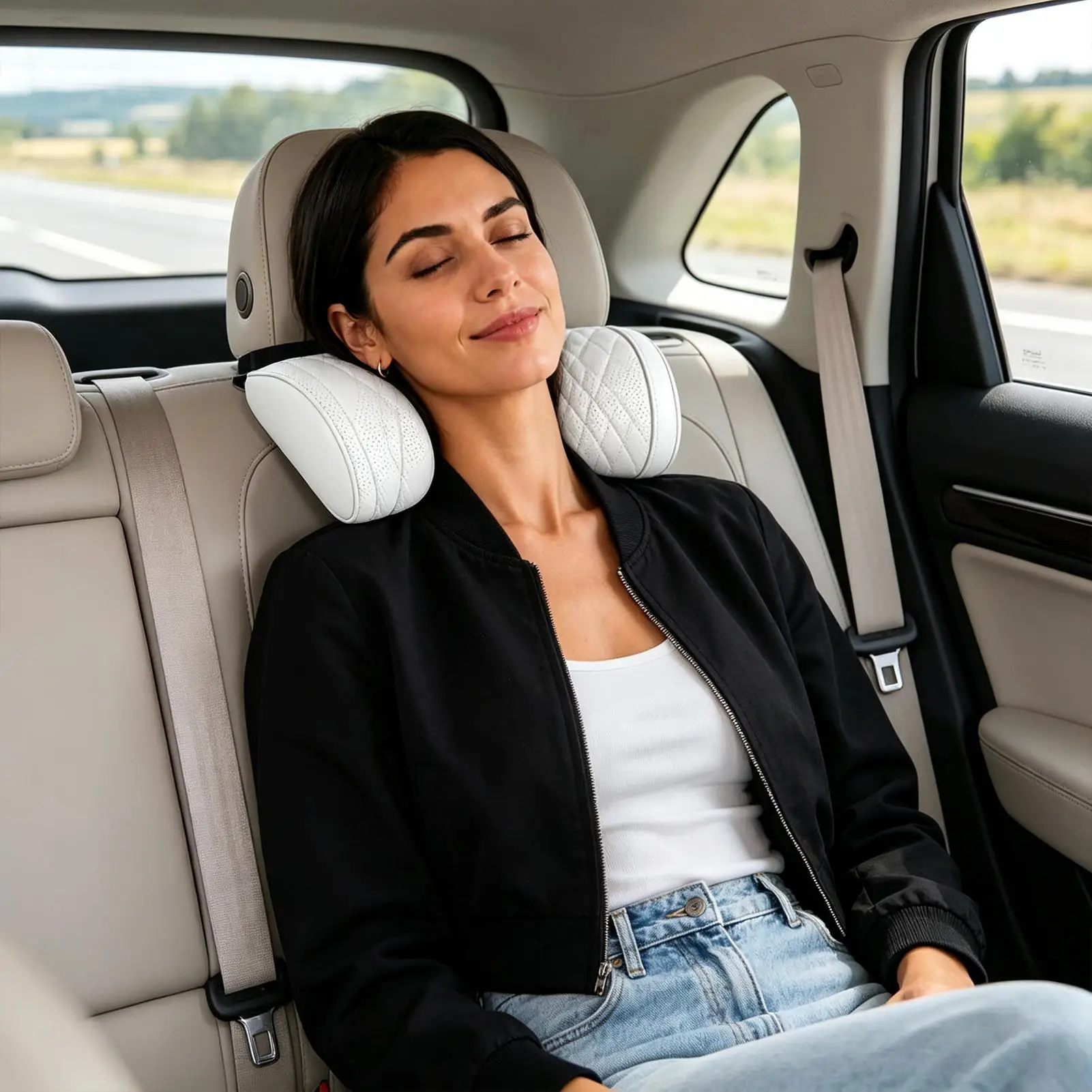 Luxurious Memory Foam Car Neck Pillow - Premium PU Leather Headrest Cushion with Adjustable Straps and Universal Comfort and Support