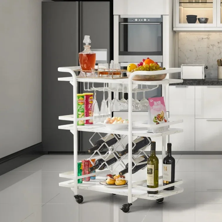 MDF and Metal Golden Living Room Mini Beverage Car Restaurant Side Cabinet Beauty Trolley Bar Cart Trolley
