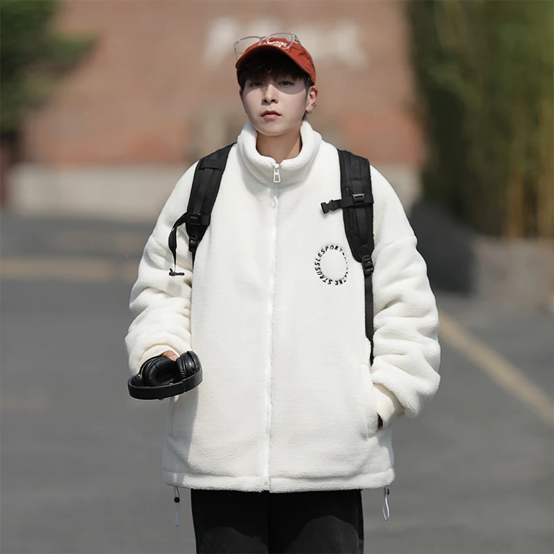 Fashion Casual Warm Hip Hop Jacket Men's and Women's Couple Coat Classic Fleece Warm Coat Winter Warm Fleece Bomber Jacket