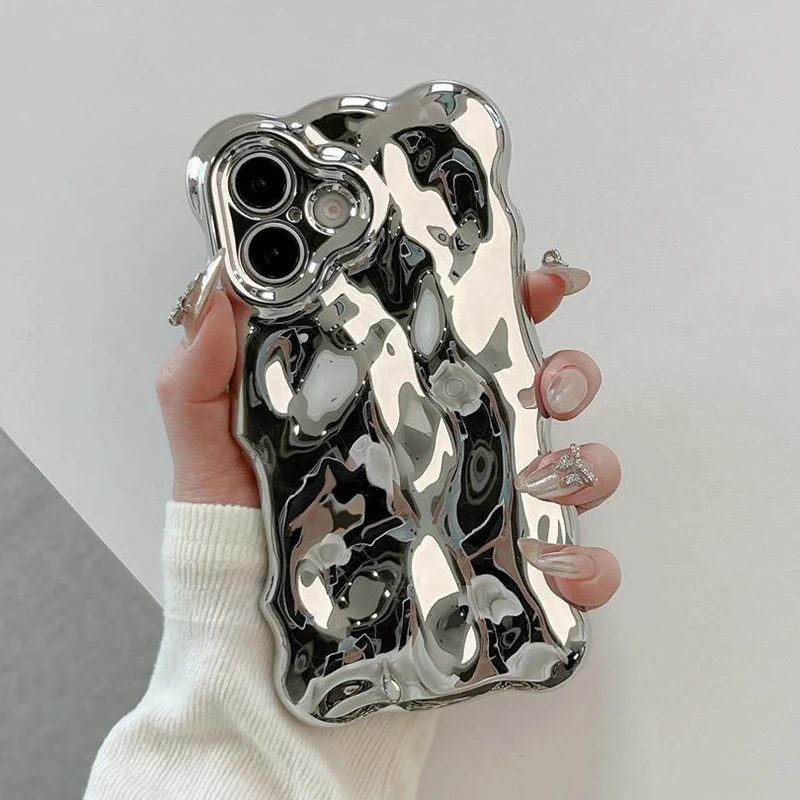 Silver 3D Bubble Wave Edge Case with Glossy Finish and Full Protection