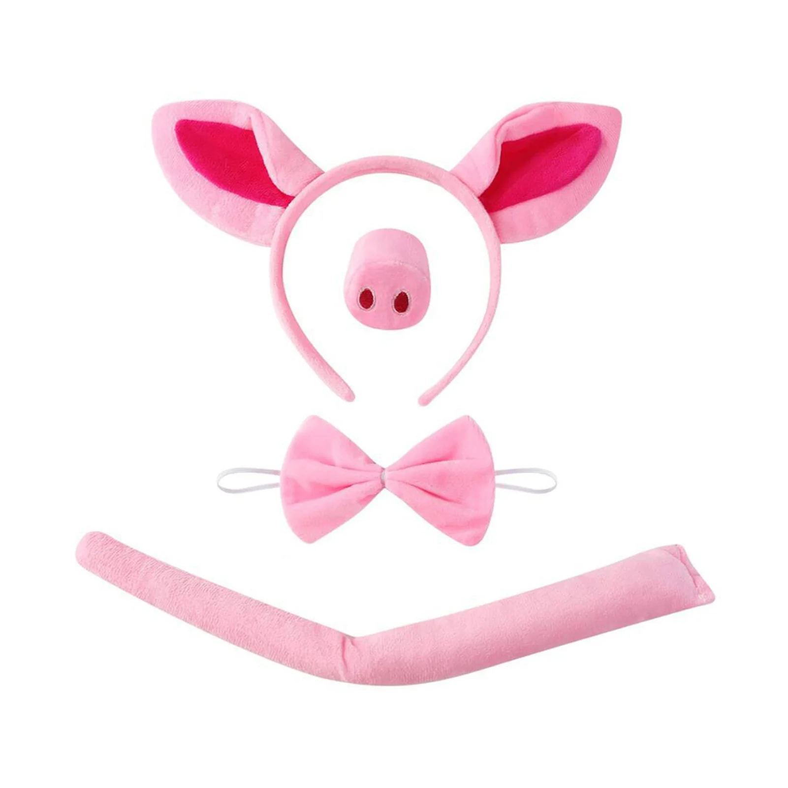 

4pcs Pink Pig Costume Accessories Set Pig Nose Tail Ears Headband and Bowtie for Costume Parties Dress up Play