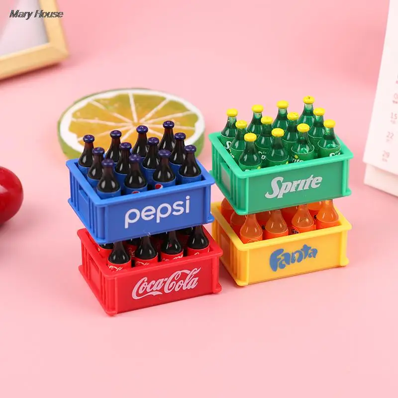 

1:12 Dollhouse Drinks Modle Miniature Food Mini Cola Soda Sprite Bottles With Bucket Kitchen Doll House Accessories