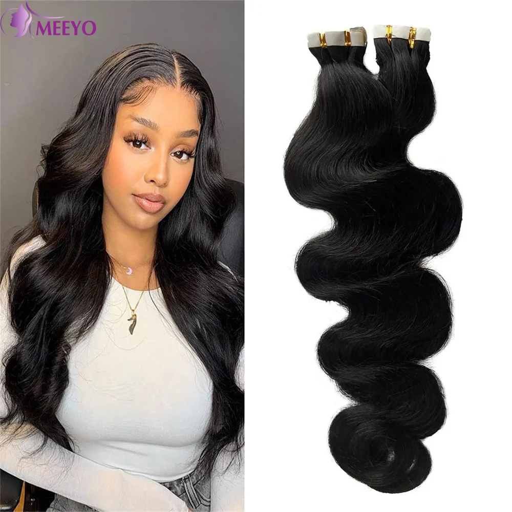 Brazilian Natural Tape In Hair Extensions Body Wave Remy Human Hair Extension Invisible Seamless Adhesive 20Pcs/Pack For Woman