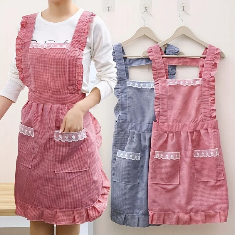 

1pc Double-Layer Polyester Apron for Kitchen Cooking and Home Workwear Anti-Fouling Oil-Proof Fashionable Princess Cover Up