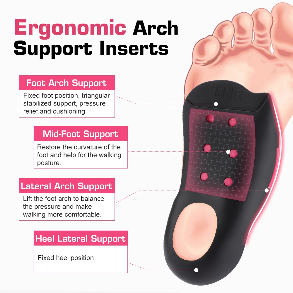 Arch Support Inserts Lantar Support Pad Non-Slip Foot Pads for Flat Feet Fallen Arches Shock-Absorbing Plantar Fasciitis Relief
