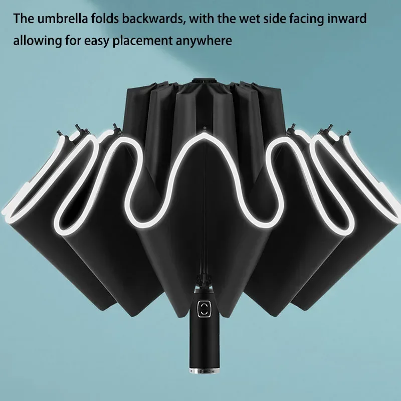 10Ribs Men Women Umbrella Large Windproof Reflective Stripe Reverse Automatic Umbrellas Sun Rain Luxury Business Car Travel