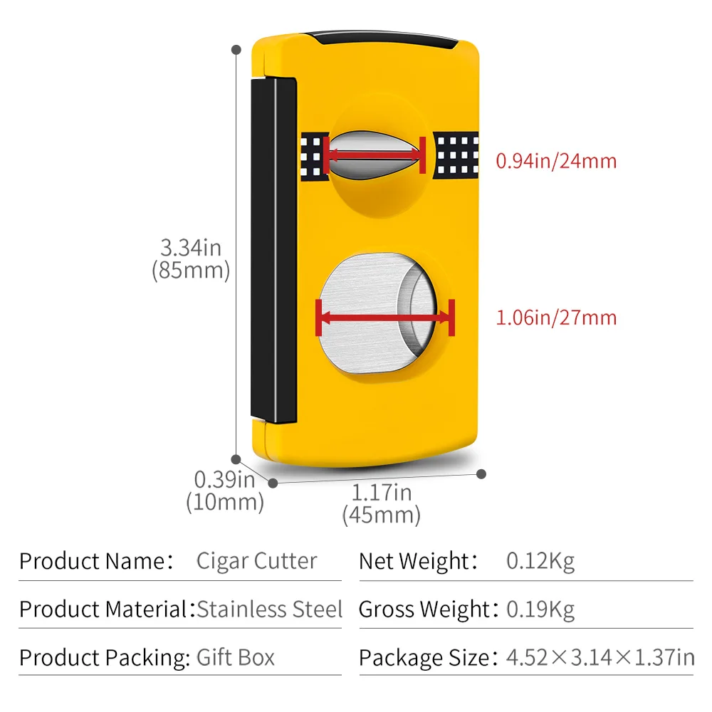 3 in 1 Portable Travel Cigar Cutter V Shape Scissor Cigar Drill Stainless Steel Blade Smoking Accessory with Gift Box CLE-22CAE2 5