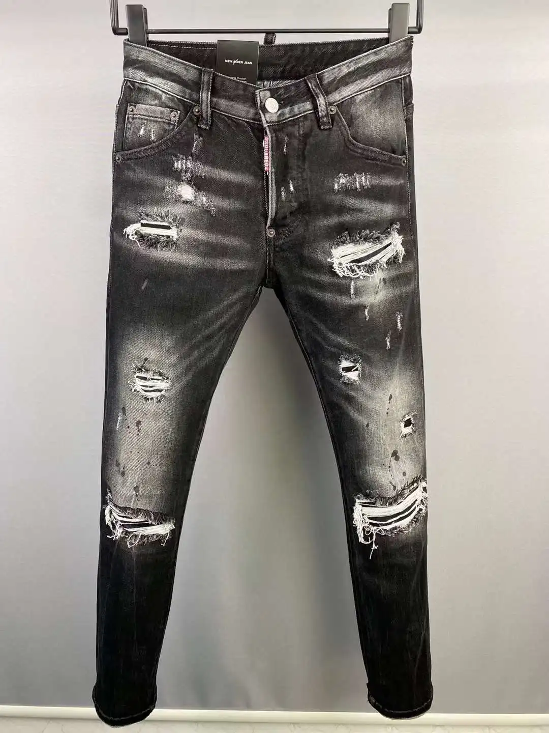 Dsquared2 2022 New Women s/Men s Black Splash Ink Hole Scratched Fashion Pencil Pants Jeans Pants 9835