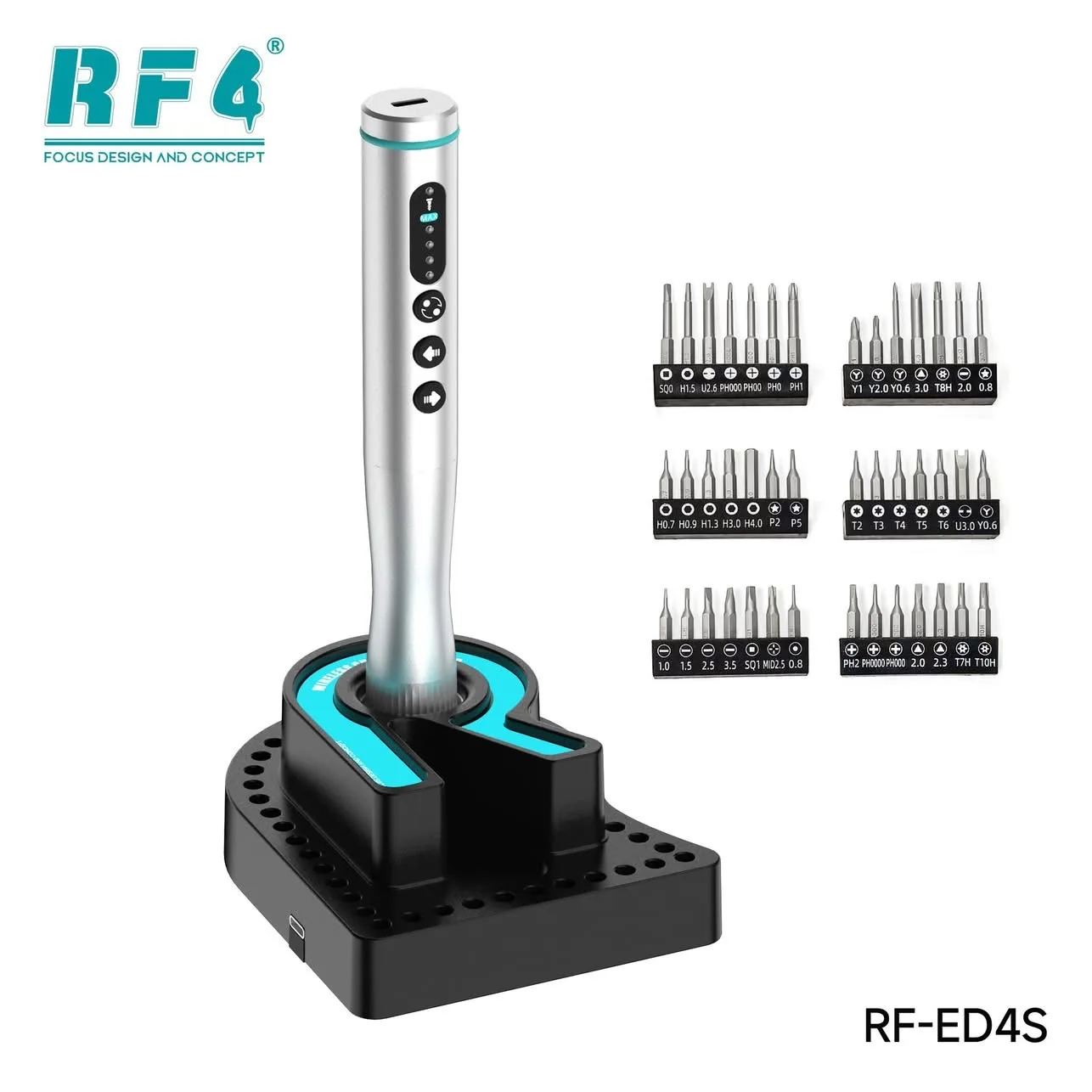 RF4 전동 드라이버 세트(다양한 교체 가능 블레이드 + 고정 브래킷 포함) 휴대용 수리 도구