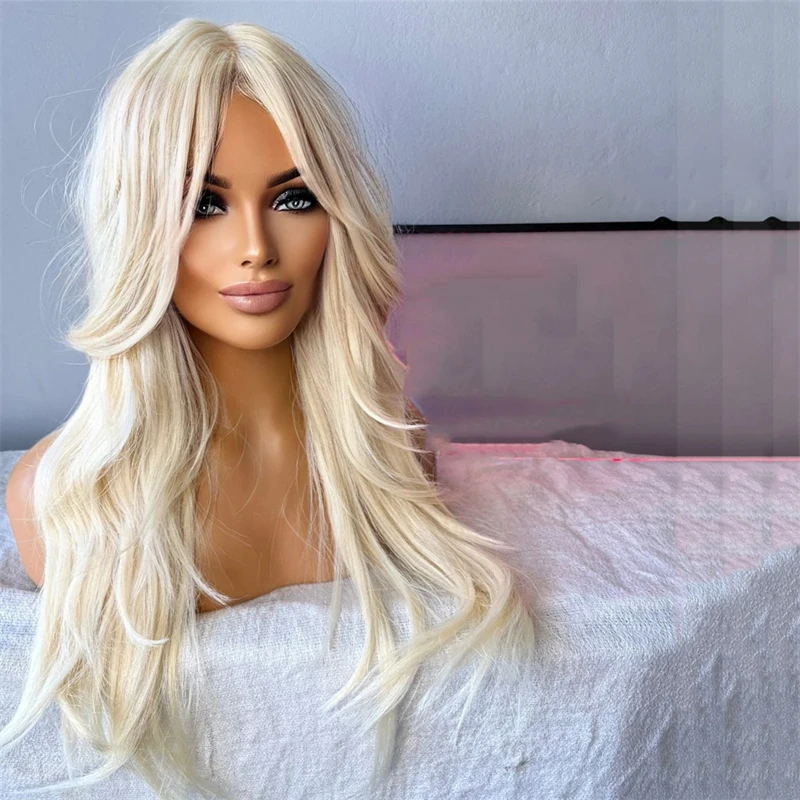 Natural Hair Woman Wigs White Icy Blonde Lace Frontal Wig Blond Synthetic Futura 13x4 HD Natural Straight Cosplay Lace Wigs