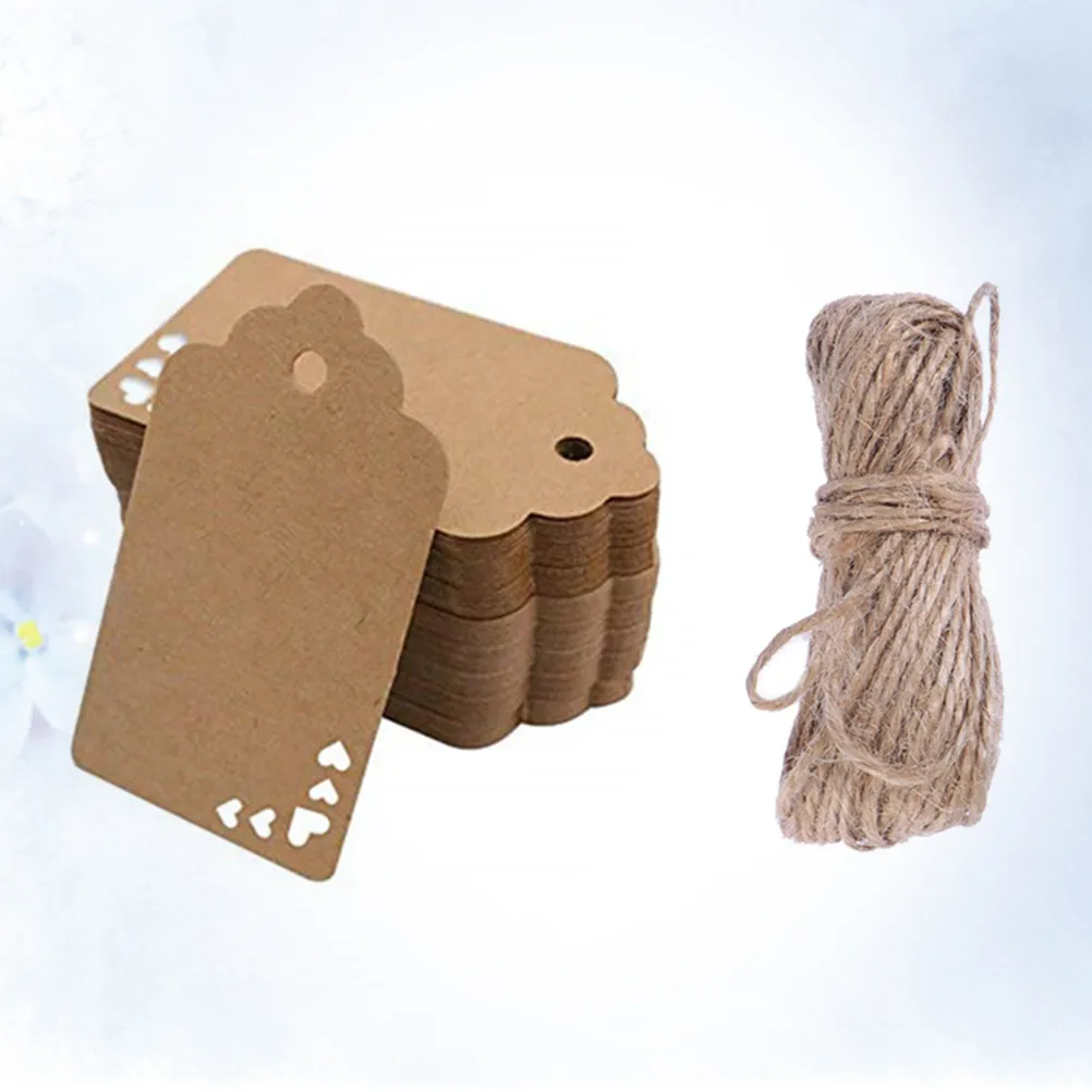 50Pcs 러브 하트 크래프트 종이 태그 스크랩북킹 데쿠파주 표지판 제작을 위한 5M 대마 로프가 있는 빈 장 걸이형 공예 카드
