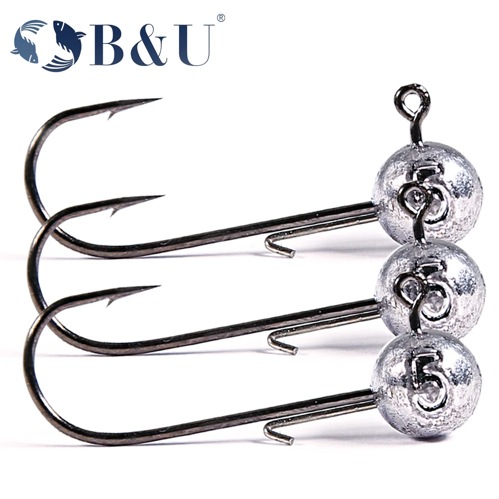

B&U NED head jigs hook 2g-14g All size Round Ball Jig Head Hook Weedless Long Shank Secondary hooks For Soft Worm Fishing
