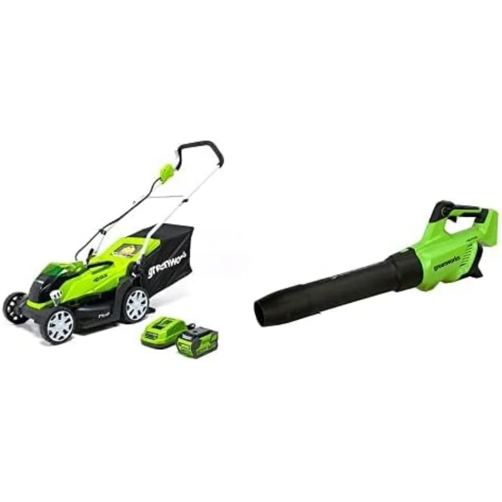 

Greenworks 40V 14" Cordless Electric Lawn Mower, Leaf Blower (120 MPH / 500 CFM), 4.0Ah Battery and Charger