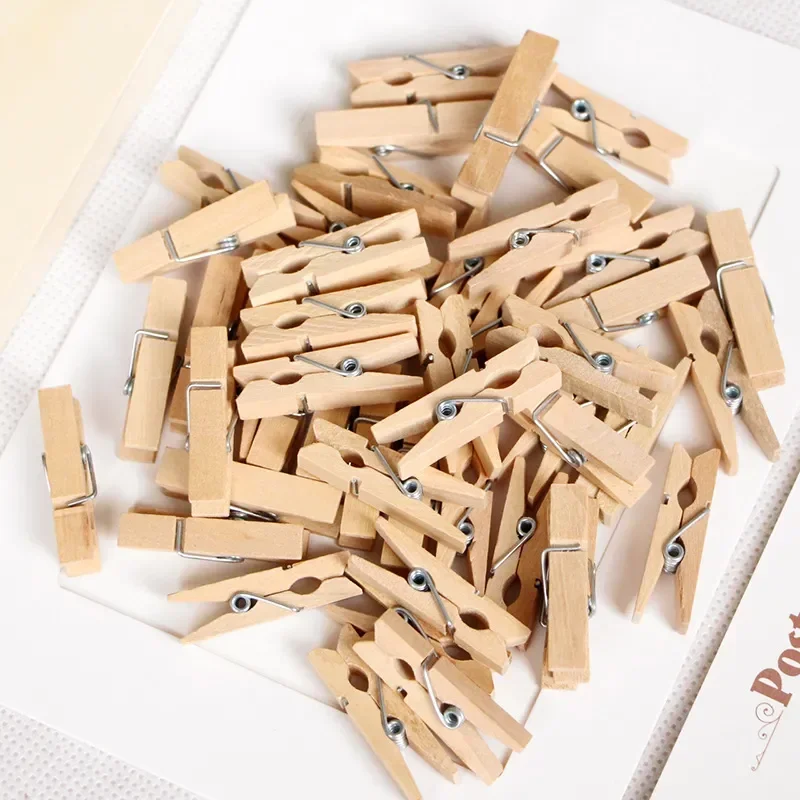 Clothes Pegs Photo Clips 100PCs Small Size Mini Wooden Clips 25mm Colorful Photo Clips for Sheets