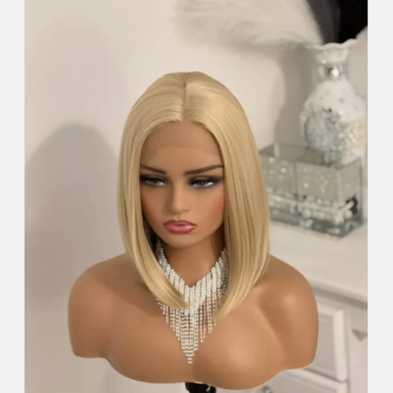 13&times;4 Bob Blonde Brown Wig Lace Front Wig Wavy Highlights Synthetic Middle Part High Quality Heat Resistant Wigs For Women