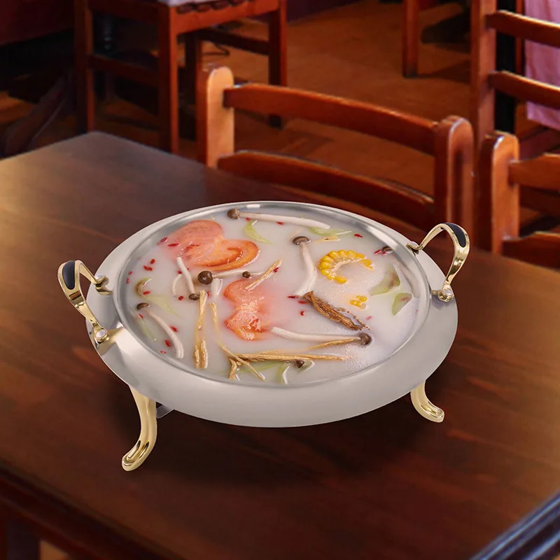 Dish Stainless Steel Cooking Round Warmer Tray Durable Frame with Lid Fuel Holder Cookware Set