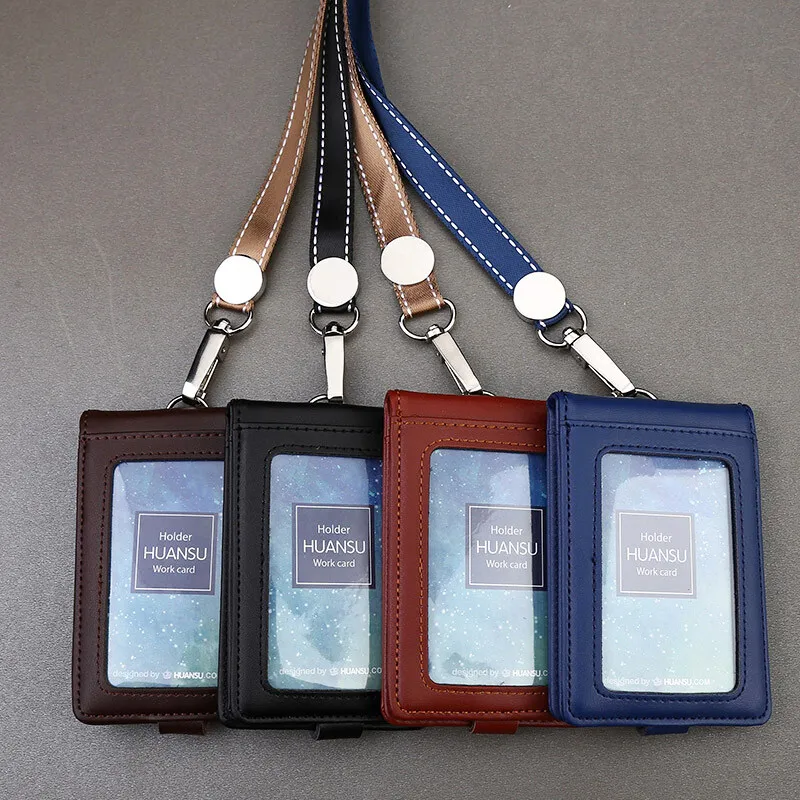 

LYTWLZK NEW Genuine Leather Badge Holder ID Name Tag Cases Business Work Card Holders Lanyard Chest Card Bag Can Hold 5 Cards