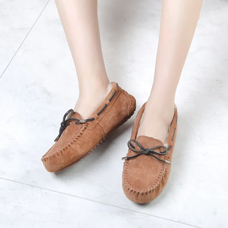 New Non-slip Rubber Soles Ankle Shoes for Women Natural Fur Flats Shoes Thick Wool Genuine Cowhide Leather Warm Snow Shoes 3