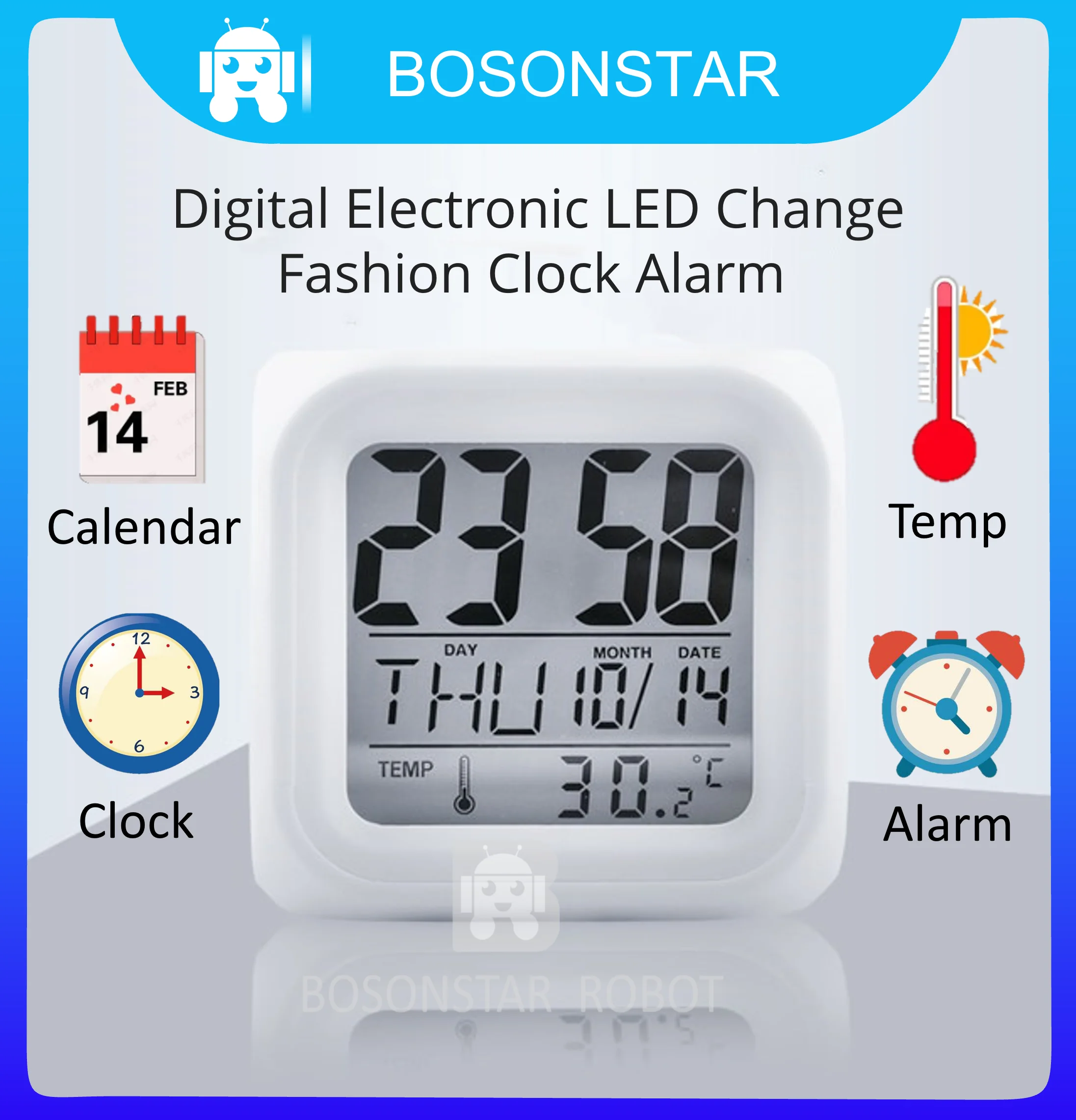 Multifunction 7 Color Change LED Digital Alarm Clock With Date Alarm