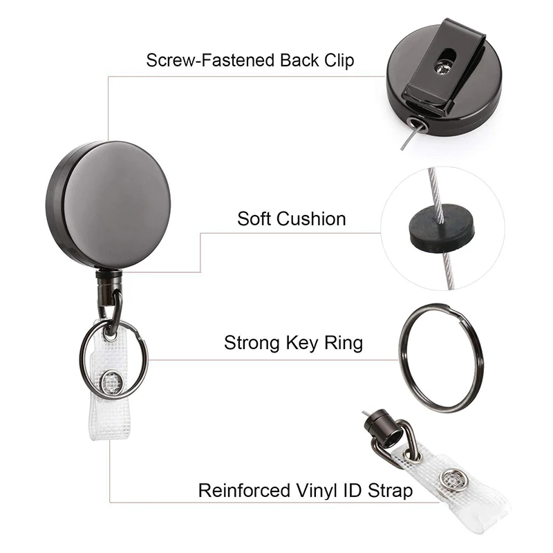 Retractable Metal Keychain and Badge Holder with Recoil Clips
