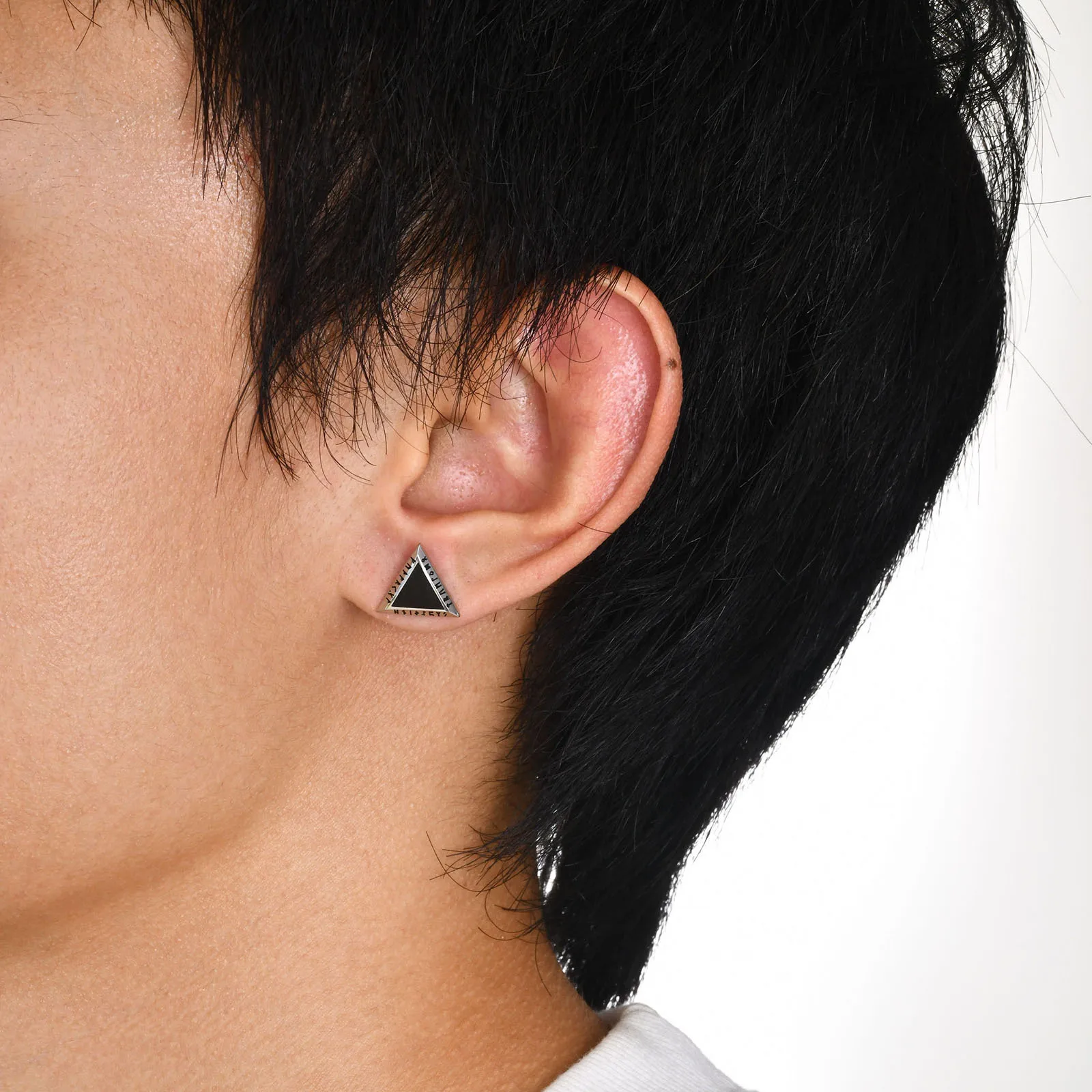 Viking Black Enamel Stud Earring for Men Boys,Anti Allergy Stainless Steel Geometric Ear Stud,Punk Jewelry Gift