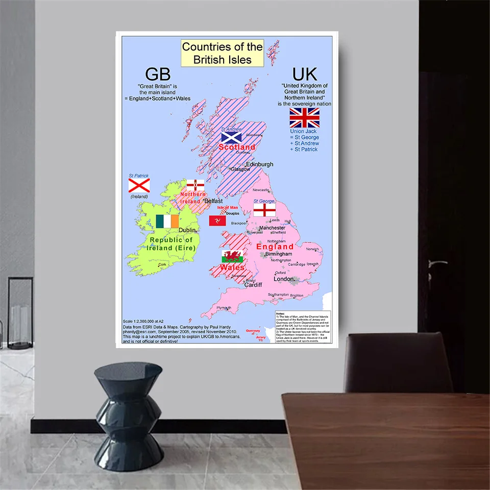 100*150 Cm The United Kingdom Map Art Poster Non-woven Canvas Painting Wall Sticker Card Home Decoration School Supplies