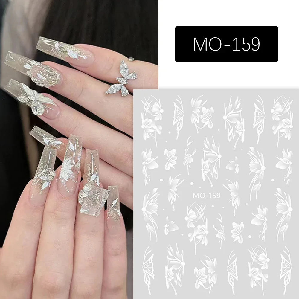 1 Sheet 5D Flowers Nail Stickers Embossed Decals Simple Acrylic Carve White Petal French Nail Art DIY Manicure Decoration 4