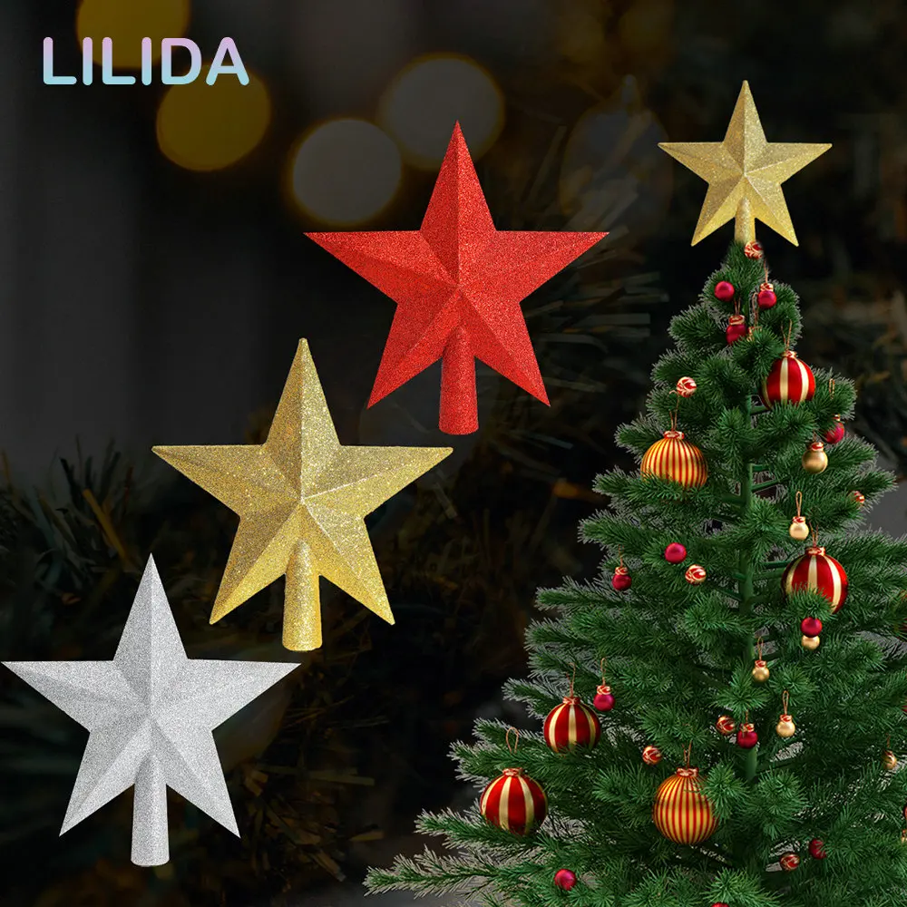 

Gold red Silver Glitter Tree Top Star Christmas Decorations for Home Xmas Tree Toppers Ornament Navidad New Year 2023 Natal Noel