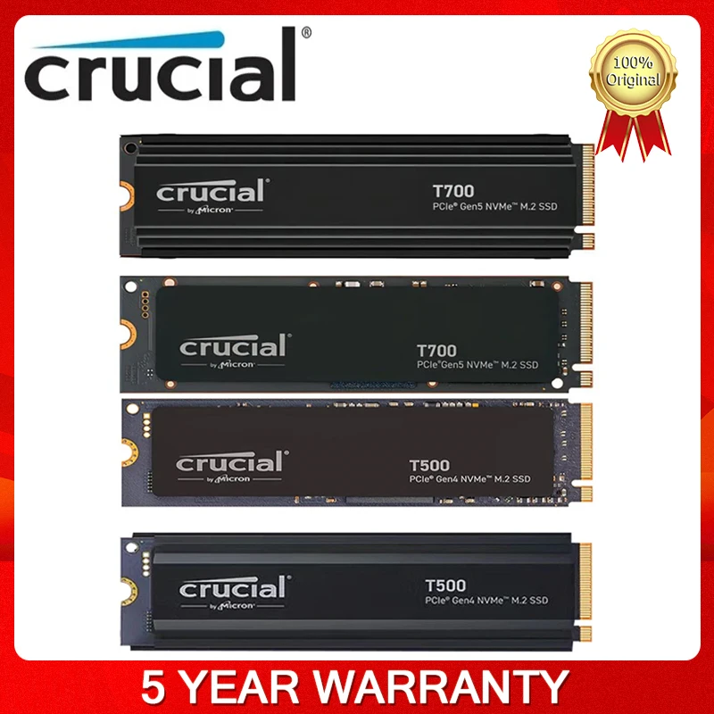 

Crucial T500 2 ТБ 1TB Gen4 NVMe M.2 SSD до 7400 Мб/с T700 Gen5 NVMe до 11700 Мб/с Настольный совместимый 1mo Adobe CC все приложения