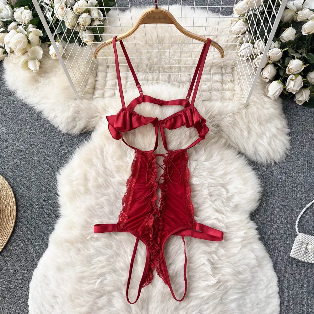 

Hollow Sexy Jumpsuit Open File Hollow Women's New Ruffle Sexy Uniform Panties