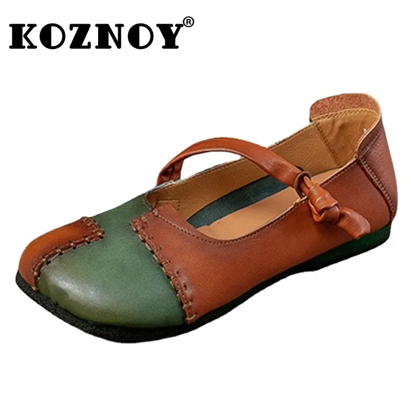 

Koznoy 1cm New Women's Moccasins Cow Genuine Leather Mixed Color Flats Summer Ethnic Shallow Comfy Fashion Females Slip on Shoes