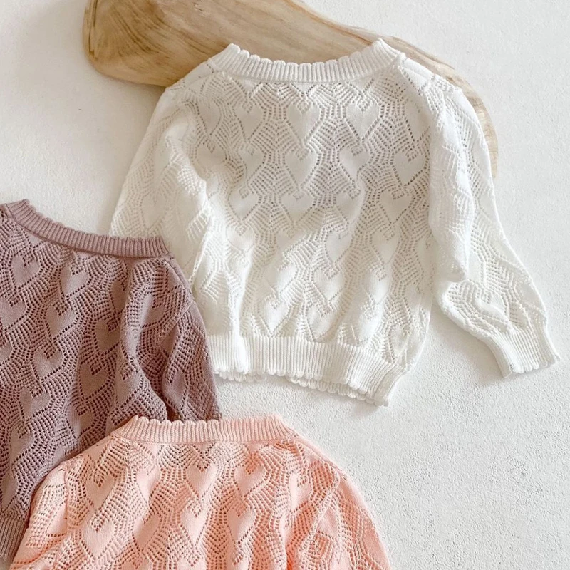 Spring New Baby Clothing 0-3 Year Old Girl Sun Protection Air Conditioning Shirt Long sleeved Knitted Hollow Coat baby girls sweater