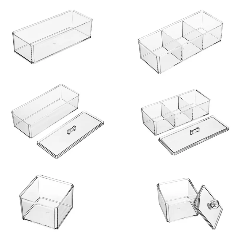 3 Cells Acrylic Storage Divider Box Tea Bag Storage Box Drawer Coffee Capsule Sorting Visible Acrylic Sealed Tank tea tin box