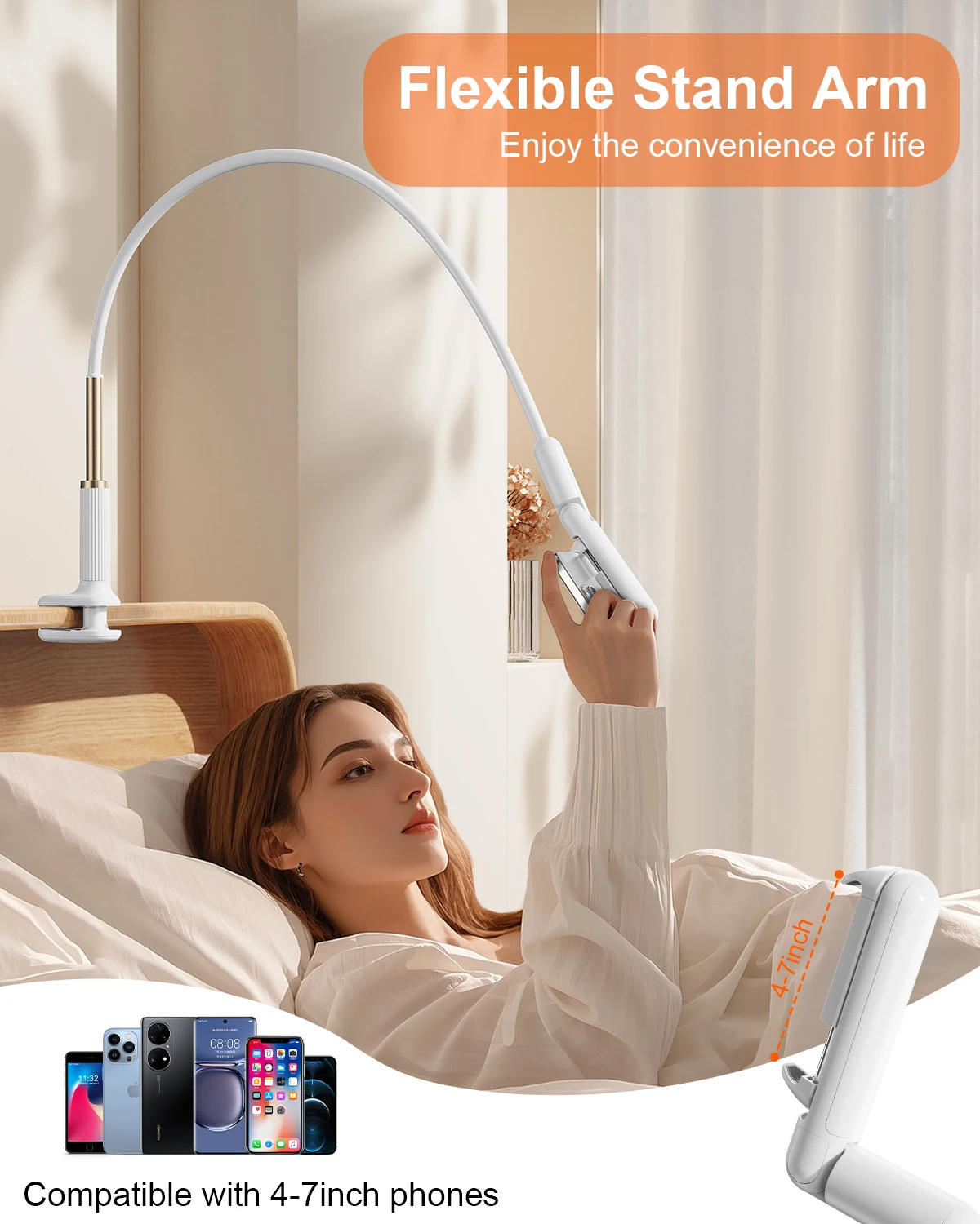 Eary Gooseneck Bed Phone Holder Tablet Stand Flexible Long Arm Mount for Desk Clip Lazy Bracket Fit For iPhone iPad 4-13"Inches