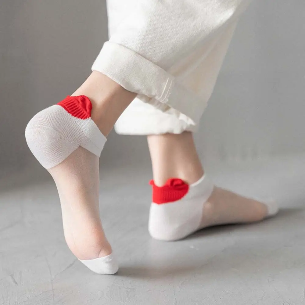 

Breathable Girls Lady Spring Women Socks Glass Silk Socks Heel Love Cotton