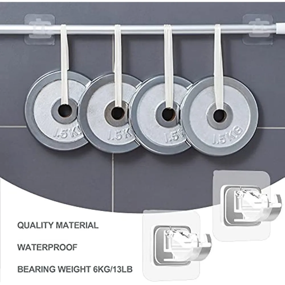 8PCS No Drill Curtain Rod BracketSelf Adhesive Curtain Rod Holder Hooks Nail Free Adjustable Kitchen Home Bathroom and Hotel