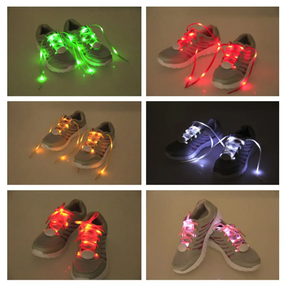 1쌍 LED 깜박이는 신발끈 밝은 라이트업 신발끈 러닝 하이킹 댄스 사이클링 파티 장 세탁 가능 노란색