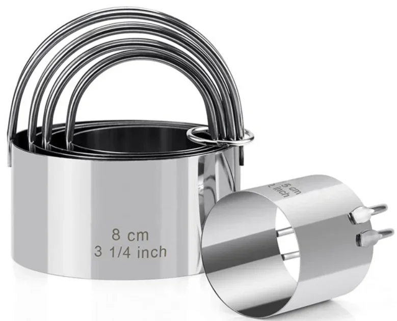 5-Piece Stainless Steel Round Biscuit & Cookie Cutter Set with Handle, Professional Baking Tool